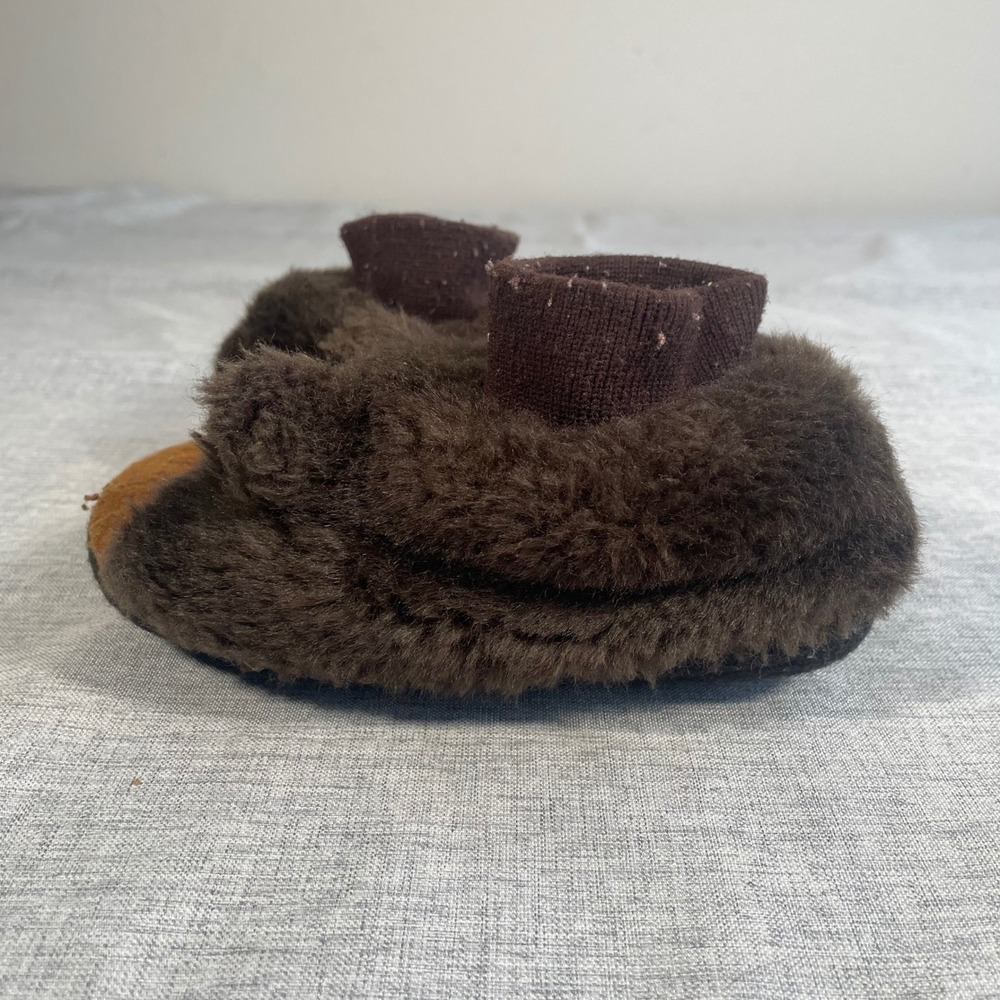 LL Bean Toddler Bear Slippers Size 7-8 Brown Fuzzy Warm Cozy - Picture 8 of 9